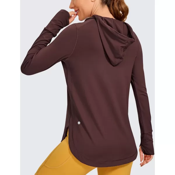 CRZ YOGA Workout Long Sleeve Shirt for Women Hoodie Pullover Athletic Hooded Long Sleeves Sports Gym Tops with ThumbholeTaupe