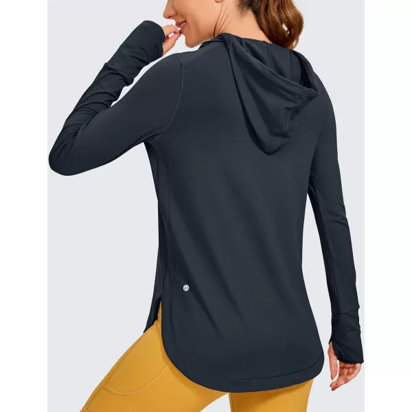 CRZ YOGA Workout Long Sleeve Shirt for Women Hoodie Pullover Athletic Hooded Long Sleeves Sports Gym Tops with ThumbholeTrue Navy