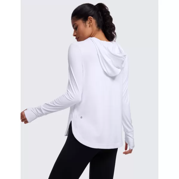 CRZ YOGA Workout Long Sleeve Shirt for Women Hoodie Pullover Athletic Hooded Long Sleeves Sports Gym Tops with ThumbholeWhite