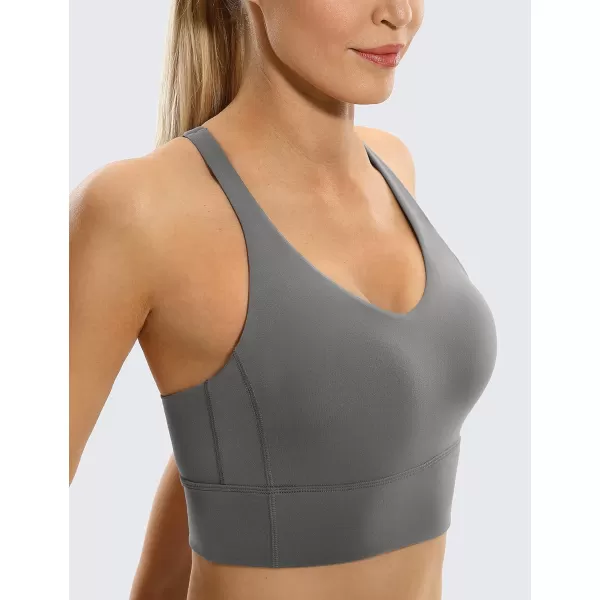 CRZ YOGA Y Back Longline Sports Bra for Women  V Neck Padded Racerback Sports Bra Crop Tank TopDark Carbon