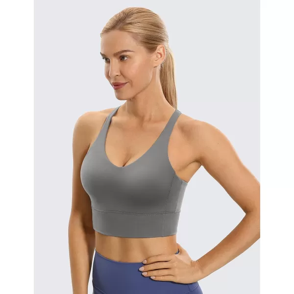 CRZ YOGA Y Back Longline Sports Bra for Women  V Neck Padded Racerback Sports Bra Crop Tank TopDark Carbon