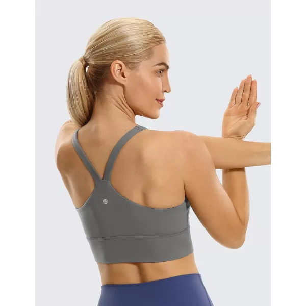 CRZ YOGA Y Back Longline Sports Bra for Women  V Neck Padded Racerback Sports Bra Crop Tank TopDark Carbon