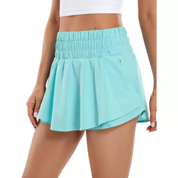 CRZ YOGA Athletic Shorts for Women High Waisted Flowy Ruffle Skirt Overlay Workout Running Tennis Shorts Zip PocketTurquoise