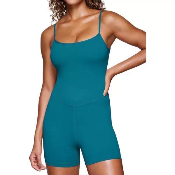 CRZ YOGA Butterluxe Athletic Rompers for Women Adjustable Strap Padded Workout Shorts Jumpsuits One Piece Bodysuit Tank TopsBorealis Green