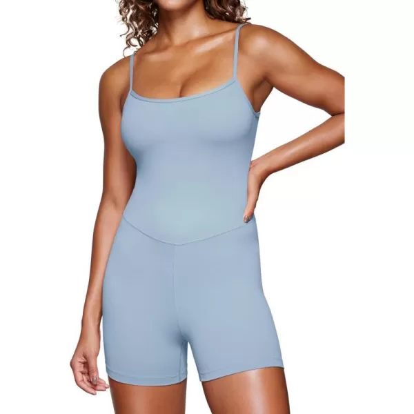 CRZ YOGA Butterluxe Athletic Rompers for Women Adjustable Strap Padded Workout Shorts Jumpsuits One Piece Bodysuit Tank TopsCambric Blue