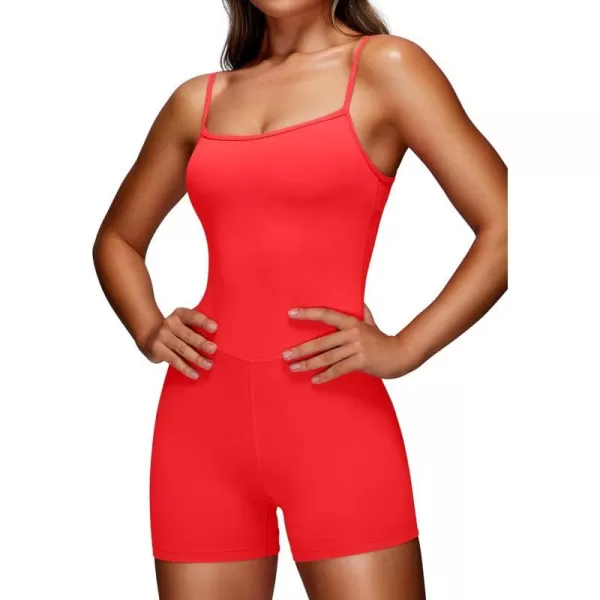 CRZ YOGA Butterluxe Athletic Rompers for Women Adjustable Strap Padded Workout Shorts Jumpsuits One Piece Bodysuit Tank TopsDeep Red