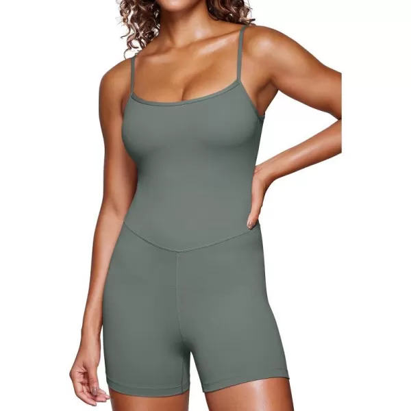 CRZ YOGA Butterluxe Athletic Rompers for Women Adjustable Strap Padded Workout Shorts Jumpsuits One Piece Bodysuit Tank TopsGrey Sage