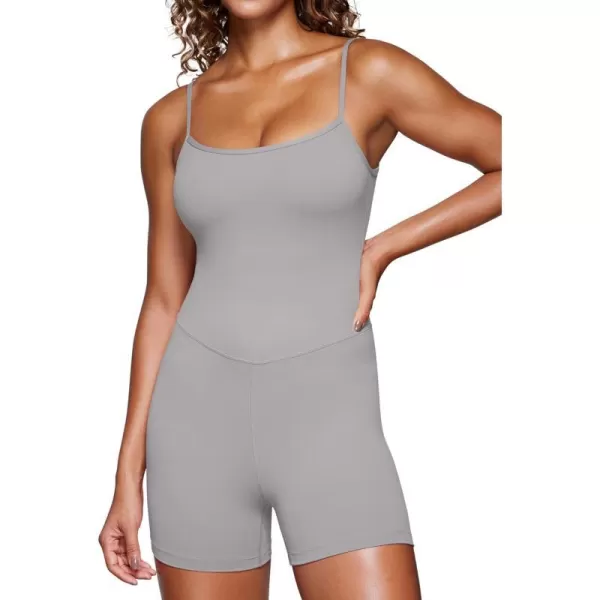 CRZ YOGA Butterluxe Athletic Rompers for Women Adjustable Strap Padded Workout Shorts Jumpsuits One Piece Bodysuit Tank TopsGull Gray