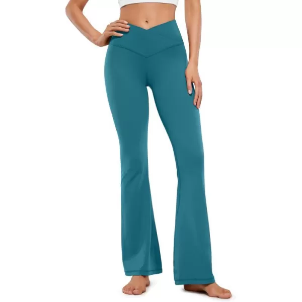 CRZ YOGA Butterluxe Crossover Flare Leggings for Women 31  High Waist V Cross Bootcut Bell Bottoms Tummy Control Yoga Pants31 inches Borealis Green