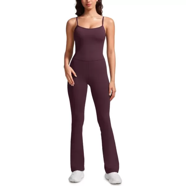 CRZ YOGA Butterluxe Flare Jumpsuits for Women Spaghetti Strap Workout Athletic Onesie Square Neck Bodysuits with Built in BraArctic Plum