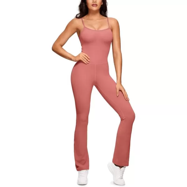 CRZ YOGA Butterluxe Flare Jumpsuits for Women Spaghetti Strap Workout Athletic Onesie Square Neck Bodysuits with Built in BraBriar Rose