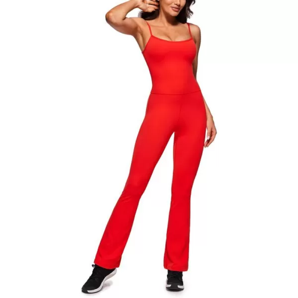 CRZ YOGA Butterluxe Flare Jumpsuits for Women Spaghetti Strap Workout Athletic Onesie Square Neck Bodysuits with Built in BraDark Red