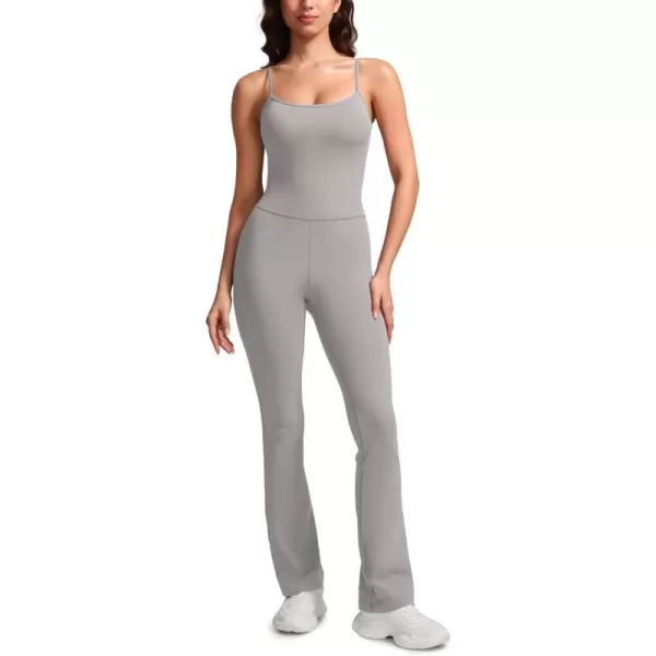 CRZ YOGA Butterluxe Flare Jumpsuits for Women Spaghetti Strap Workout Athletic Onesie Square Neck Bodysuits with Built in BraGull Gray