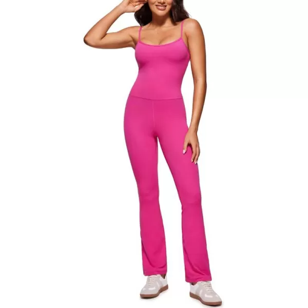 CRZ YOGA Butterluxe Flare Jumpsuits for Women Spaghetti Strap Workout Athletic Onesie Square Neck Bodysuits with Built in BraHibiscus Purple