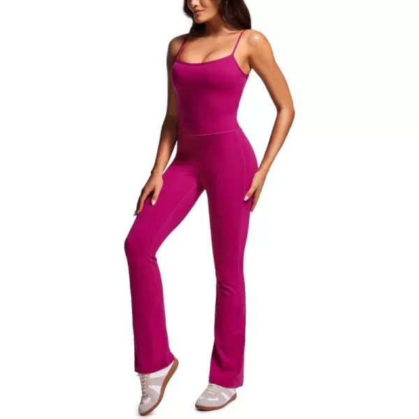 CRZ YOGA Butterluxe Flare Jumpsuits for Women Spaghetti Strap Workout Athletic Onesie Square Neck Bodysuits with Built in BraMagenta Purple