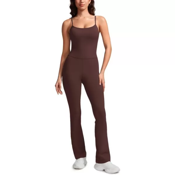 CRZ YOGA Butterluxe Flare Jumpsuits for Women Spaghetti Strap Workout Athletic Onesie Square Neck Bodysuits with Built in BraTaupe