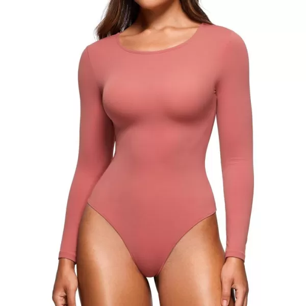 CRZ YOGA Butterluxe Long Sleeve Bodysuit for Women Crew Neck Tops Sexy Thong Bodysuits Breathable StretchyBriar Rose