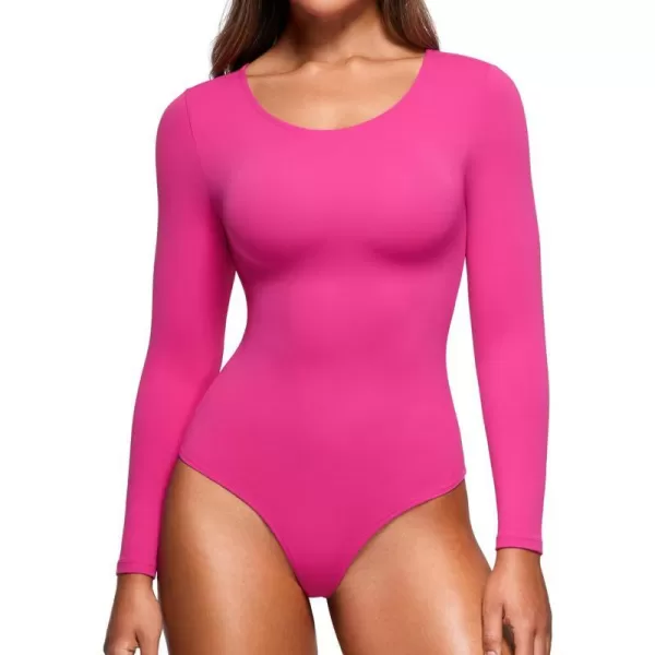 CRZ YOGA Butterluxe Long Sleeve Bodysuit for Women Crew Neck Tops Sexy Thong Bodysuits Breathable StretchyHibiscus Purple