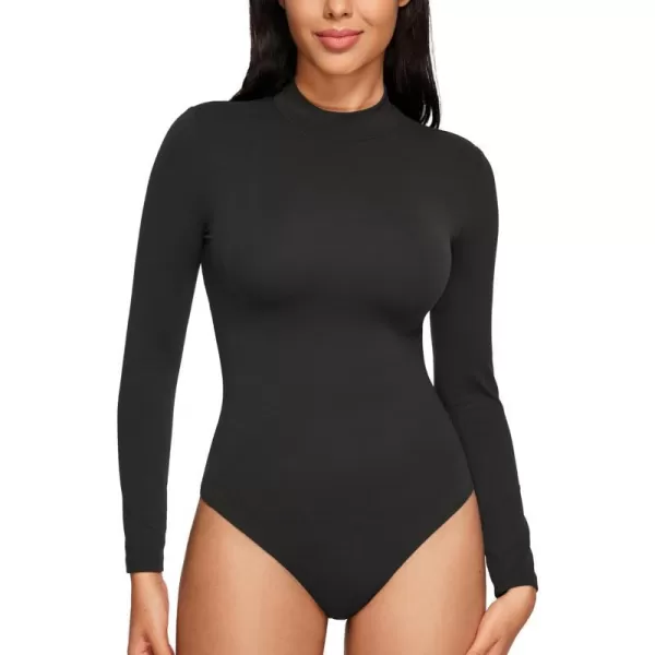 CRZ YOGA Butterluxe Long Sleeve Bodysuits for Women Mock Turtleneck Bodysuit Tops Soft StretchyBlack