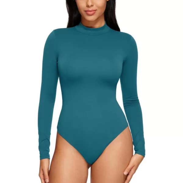 CRZ YOGA Butterluxe Long Sleeve Bodysuits for Women Mock Turtleneck Bodysuit Tops Soft StretchyBorealis Green