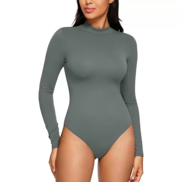 CRZ YOGA Butterluxe Long Sleeve Bodysuits for Women Mock Turtleneck Bodysuit Tops Soft StretchyGrey Sage