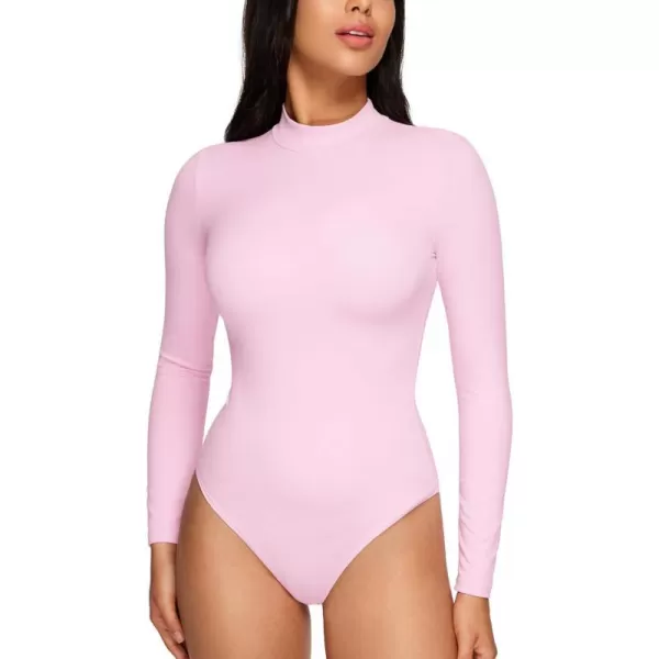 CRZ YOGA Butterluxe Long Sleeve Bodysuits for Women Mock Turtleneck Bodysuit Tops Soft StretchyPink Peony