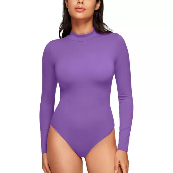 CRZ YOGA Butterluxe Long Sleeve Bodysuits for Women Mock Turtleneck Bodysuit Tops Soft StretchyRoyal Lilac