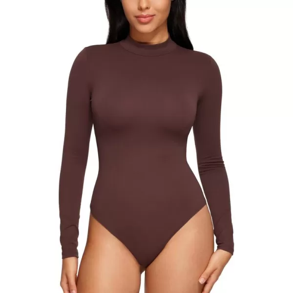 CRZ YOGA Butterluxe Long Sleeve Bodysuits for Women Mock Turtleneck Bodysuit Tops Soft StretchyTaupe