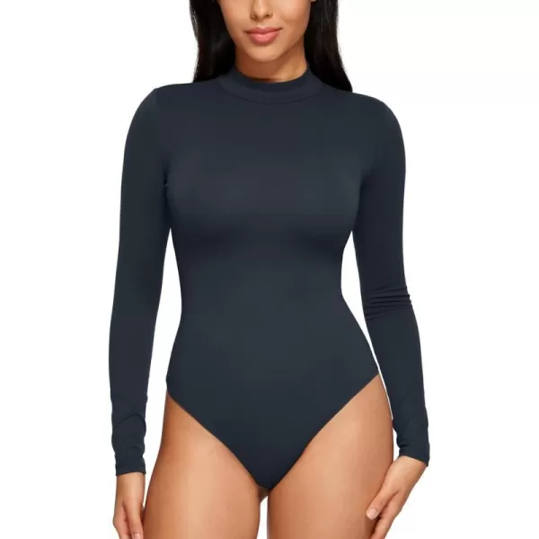 CRZ YOGA Butterluxe Long Sleeve Bodysuits for Women Mock Turtleneck Bodysuit Tops Soft StretchyTrue Navy