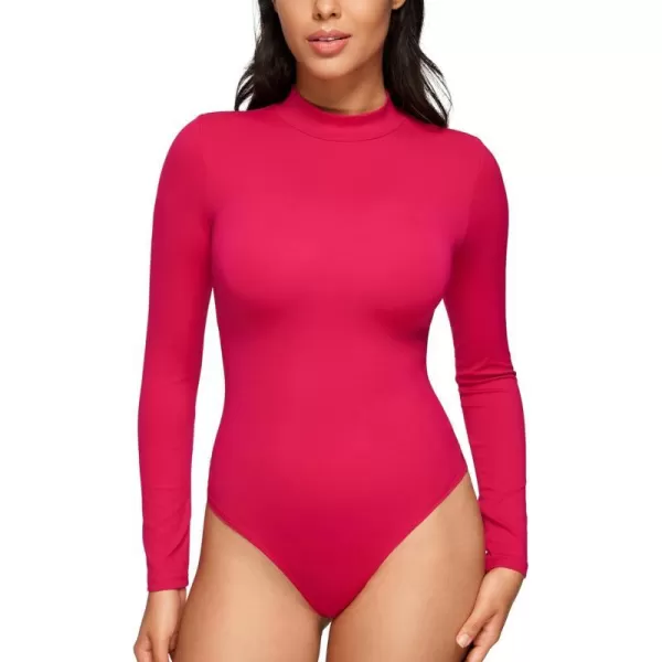 CRZ YOGA Butterluxe Long Sleeve Bodysuits for Women Mock Turtleneck Bodysuit Tops Soft StretchyViva Magenta