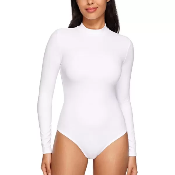 CRZ YOGA Butterluxe Long Sleeve Bodysuits for Women Mock Turtleneck Bodysuit Tops Soft StretchyWhite