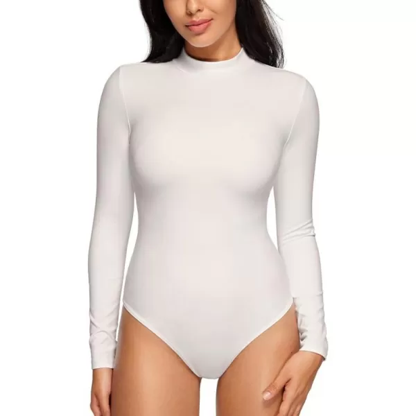 CRZ YOGA Butterluxe Long Sleeve Bodysuits for Women Mock Turtleneck Bodysuit Tops Soft StretchyWhite Apricot