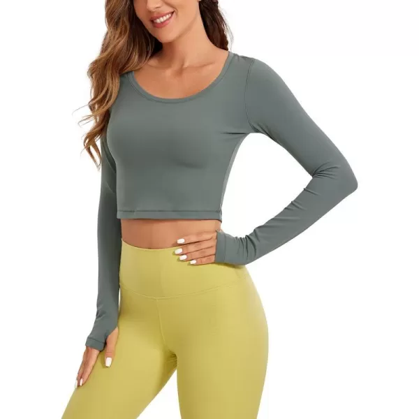 CRZ YOGA Butterluxe Long Sleeve Crop Tops for Women Slim Fit Workout Shirts Cropped Athletic Gym TopGrey Sage