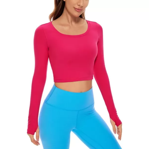 CRZ YOGA Butterluxe Long Sleeve Crop Tops for Women Slim Fit Workout Shirts Cropped Athletic Gym TopViva Magenta