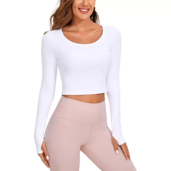 CRZ YOGA Butterluxe Long Sleeve Crop Tops for Women Slim Fit Workout Shirts Cropped Athletic Gym TopWhite