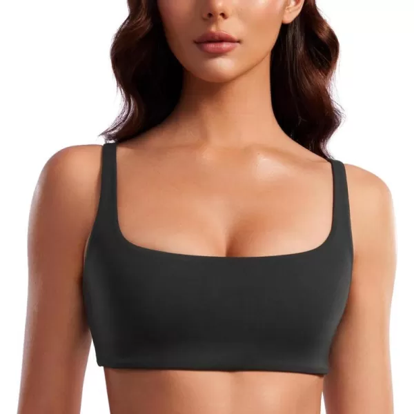 CRZ YOGA Butterluxe Spaghetti Strap Sports Bras for Women  Square Neck Yoga Wireless Bra Padded Cami Crop TopBlack