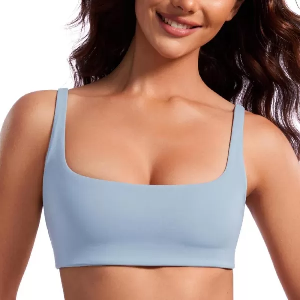 CRZ YOGA Butterluxe Spaghetti Strap Sports Bras for Women  Square Neck Yoga Wireless Bra Padded Cami Crop TopCambric Blue