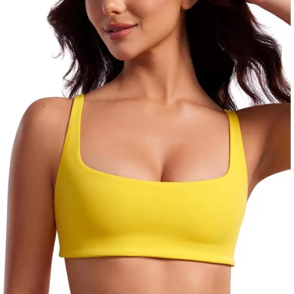 CRZ YOGA Butterluxe Spaghetti Strap Sports Bras for Women  Square Neck Yoga Wireless Bra Padded Cami Crop TopHigh Visibility Yellow