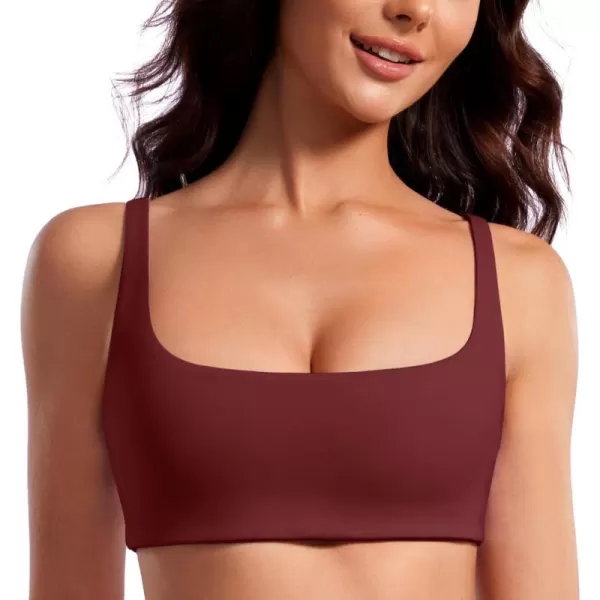 CRZ YOGA Butterluxe Spaghetti Strap Sports Bras for Women  Square Neck Yoga Wireless Bra Padded Cami Crop TopNoctilucence Red