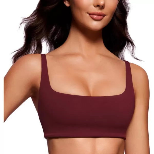 CRZ YOGA Butterluxe Spaghetti Strap Sports Bras for Women  Square Neck Yoga Wireless Bra Padded Cami Crop TopRed Merlot