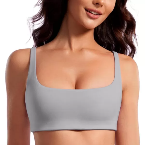 CRZ YOGA Butterluxe Spaghetti Strap Sports Bras for Women  Square Neck Yoga Wireless Bra Padded Cami Crop TopRhino Grey