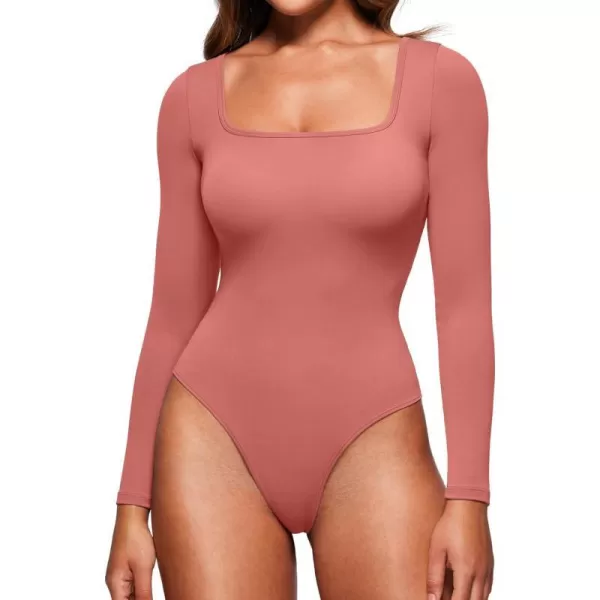 CRZ YOGA Butterluxe Square Neck Long Sleeve Bodysuit for Women Sexy Thong Bodysuits Tops Soft StretchyBriar Rose