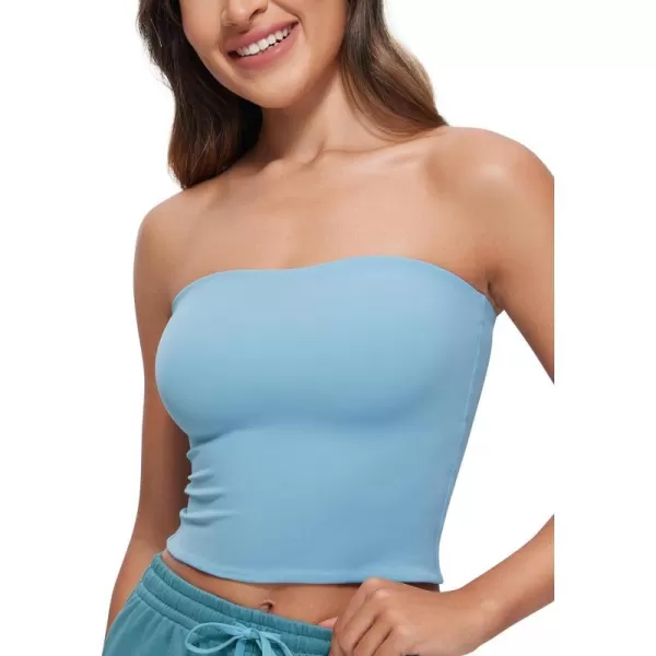 CRZ YOGA Butterluxe Tube Tops for Women Double Lined Basic Bandeau Cropped Tops Strapless Casual Going Out Crop TopPure Blue