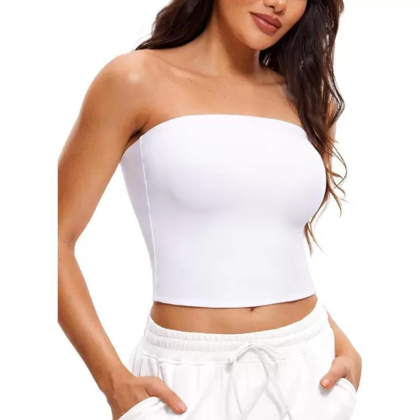 CRZ YOGA Butterluxe Tube Tops for Women Double Lined Basic Bandeau Cropped Tops Strapless Casual Going Out Crop TopWhite