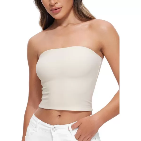 CRZ YOGA Butterluxe Tube Tops for Women Double Lined Basic Bandeau Cropped Tops Strapless Casual Going Out Crop TopWhite Apricot