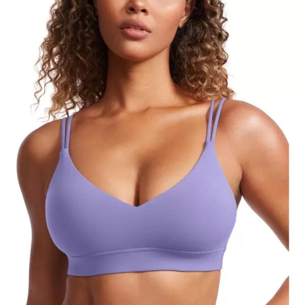 CRZ YOGA Butterluxe V Neck Strappy Sports Bras for Women  Thin Spaghetti Strap Padded Bra Sexy Wireless Yoga Bra Crop TopDark Lavender Purple