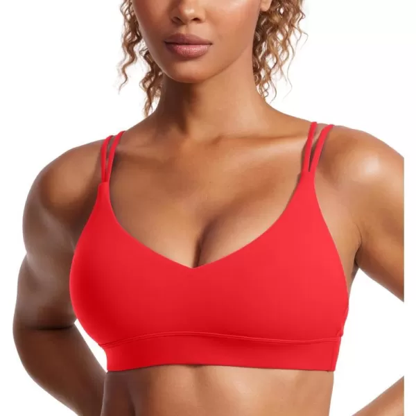 CRZ YOGA Butterluxe V Neck Strappy Sports Bras for Women  Thin Spaghetti Strap Padded Bra Sexy Wireless Yoga Bra Crop TopDeep Red