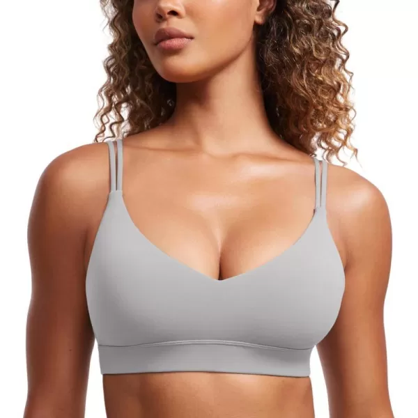 CRZ YOGA Butterluxe V Neck Strappy Sports Bras for Women  Thin Spaghetti Strap Padded Bra Sexy Wireless Yoga Bra Crop TopGull Gray