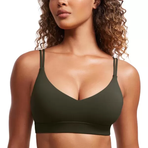 CRZ YOGA Butterluxe V Neck Strappy Sports Bras for Women  Thin Spaghetti Strap Padded Bra Sexy Wireless Yoga Bra Crop TopOlive Green