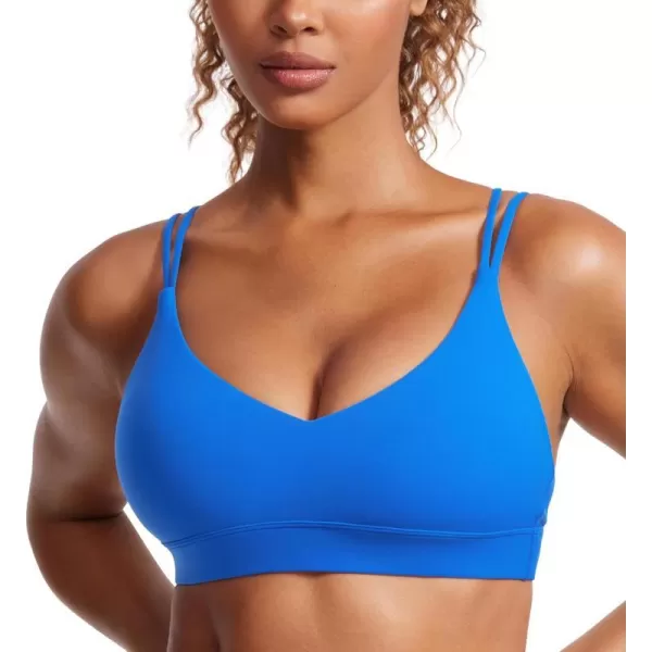 CRZ YOGA Butterluxe V Neck Strappy Sports Bras for Women  Thin Spaghetti Strap Padded Bra Sexy Wireless Yoga Bra Crop TopSparkle Blue